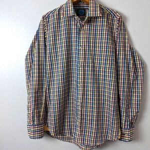 Global Mint Button Down Long Sleeves Plaid Multicolor Medium